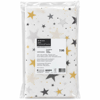 Cucina & Tavola Christmas Tablecloth White Gold Grey Stars – 140 × 220 cm