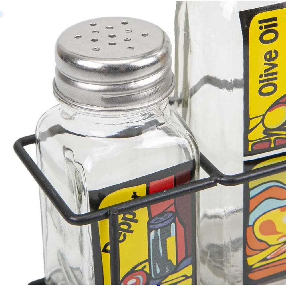 Danny Home Oil & Vinegar/ Salt & Pepper Dispenser Stand 4-pcs set