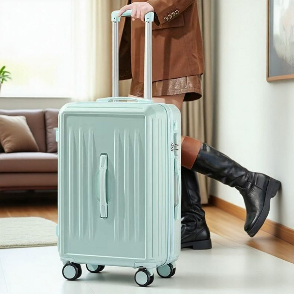 Carry-On Suitcase with USB Charging & Cup Holder (Blue)