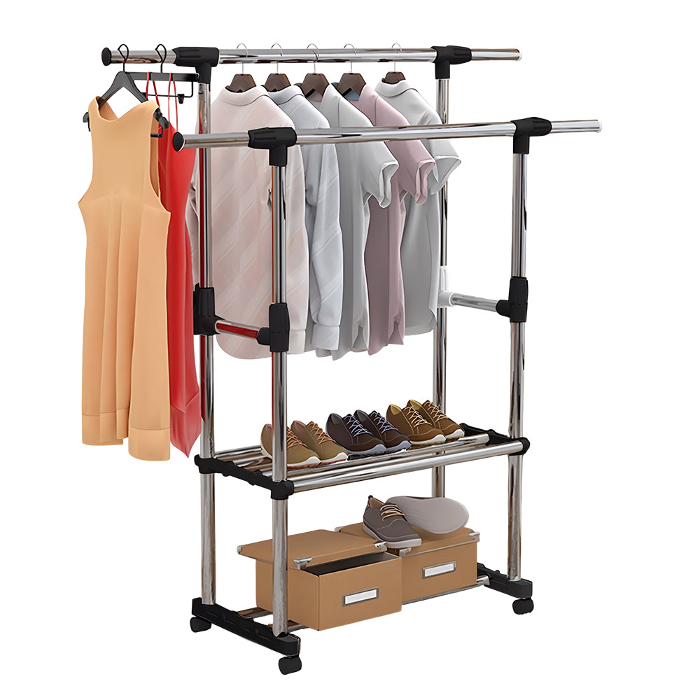 Double Pole Clothes Hanger With 2 Shelves DC-0032