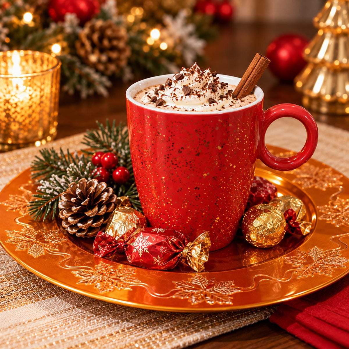 Red & Gold Speckled Ceramic Christmas Mug – Festive Hot Drink Cup