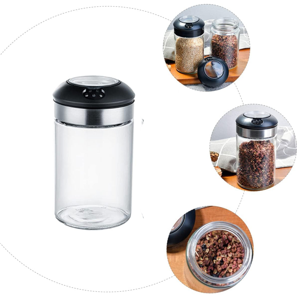 Multifunctional Glass With Stainless Steel Salt, Spice Jar