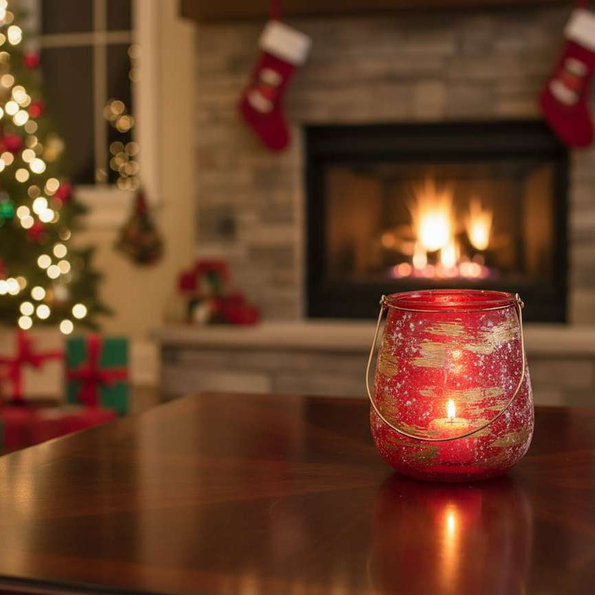 Christmas Glenna Hurricane Light Red Vase