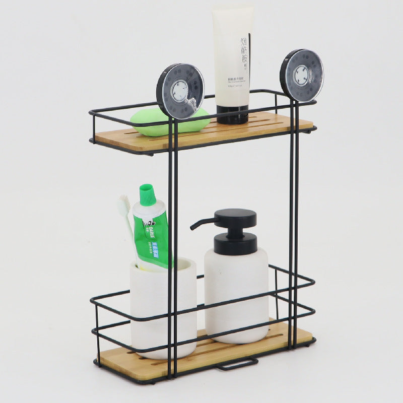 Bath &amp; Kitchen Shelf Suction Cups Metal With Bamboo 37x26x10.5cm