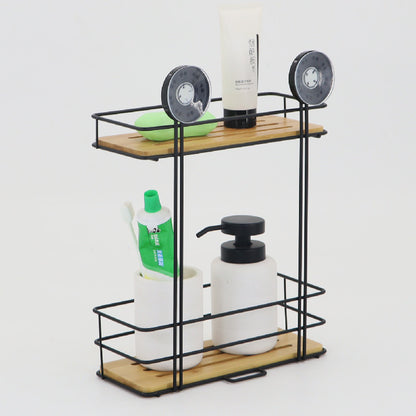 Bath &amp; Kitchen Shelf Suction Cups Metal With Bamboo 37x26x10.5cm