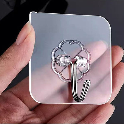 10-Pcs Heavy Duty Waterproof Transparent Adhesive Stainless-Steel Hooks 5.5cm (Load Up to 2-3 Kg)