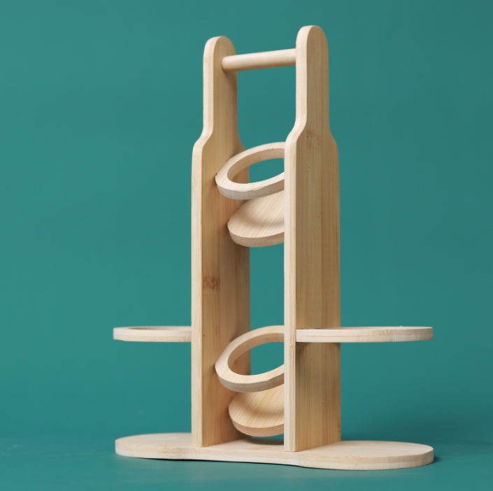 Bamboo 4-Pcs Spice Rack Set Glass Oil Bottle & Glass Pepper and Salt jars Plastic Lid  #CB-TWJ41