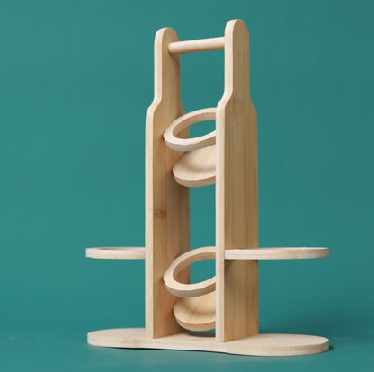 Bamboo 4-Pcs Spice Rack Set Glass Oil Bottle & Glass Pepper and Salt jars Plastic Lid  #CB-TWJ41