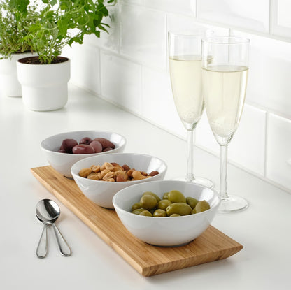 Danny Home 3-Pcs Ceramic Bowls With Bamboo Tray