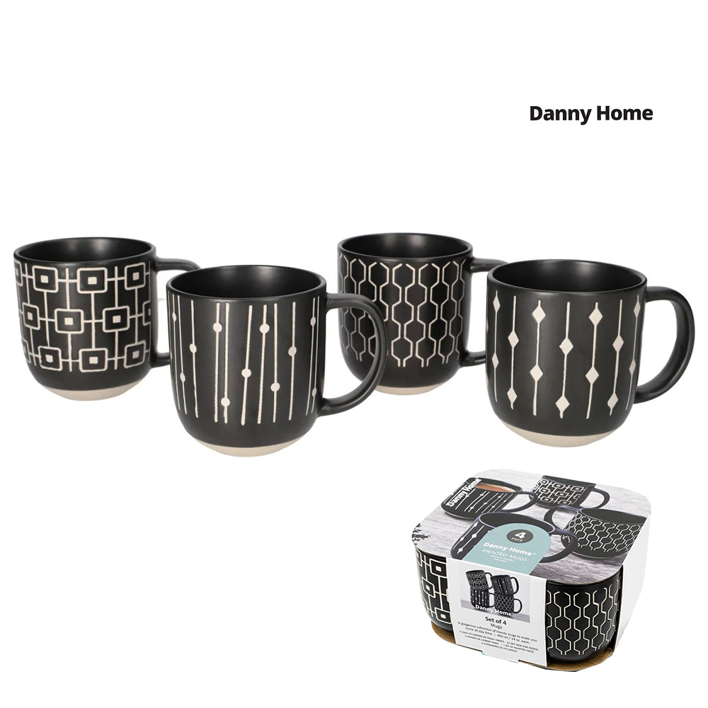 Danny Home 4-Piece Porcelain Printed Mugs Set – 400ml