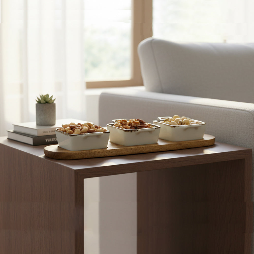 Danny Home Acacia Wood Board With 3-Pcs Sauce Bowls