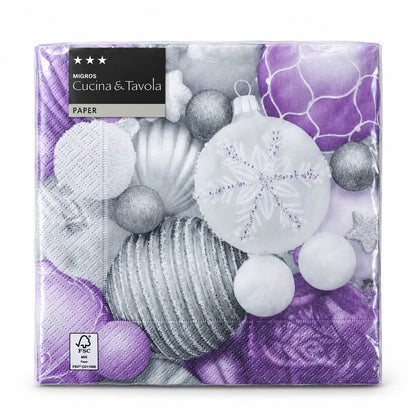 Cucina & Tavola Christmas Paper Napkins – Purple, Silver & White – 20 Pieces