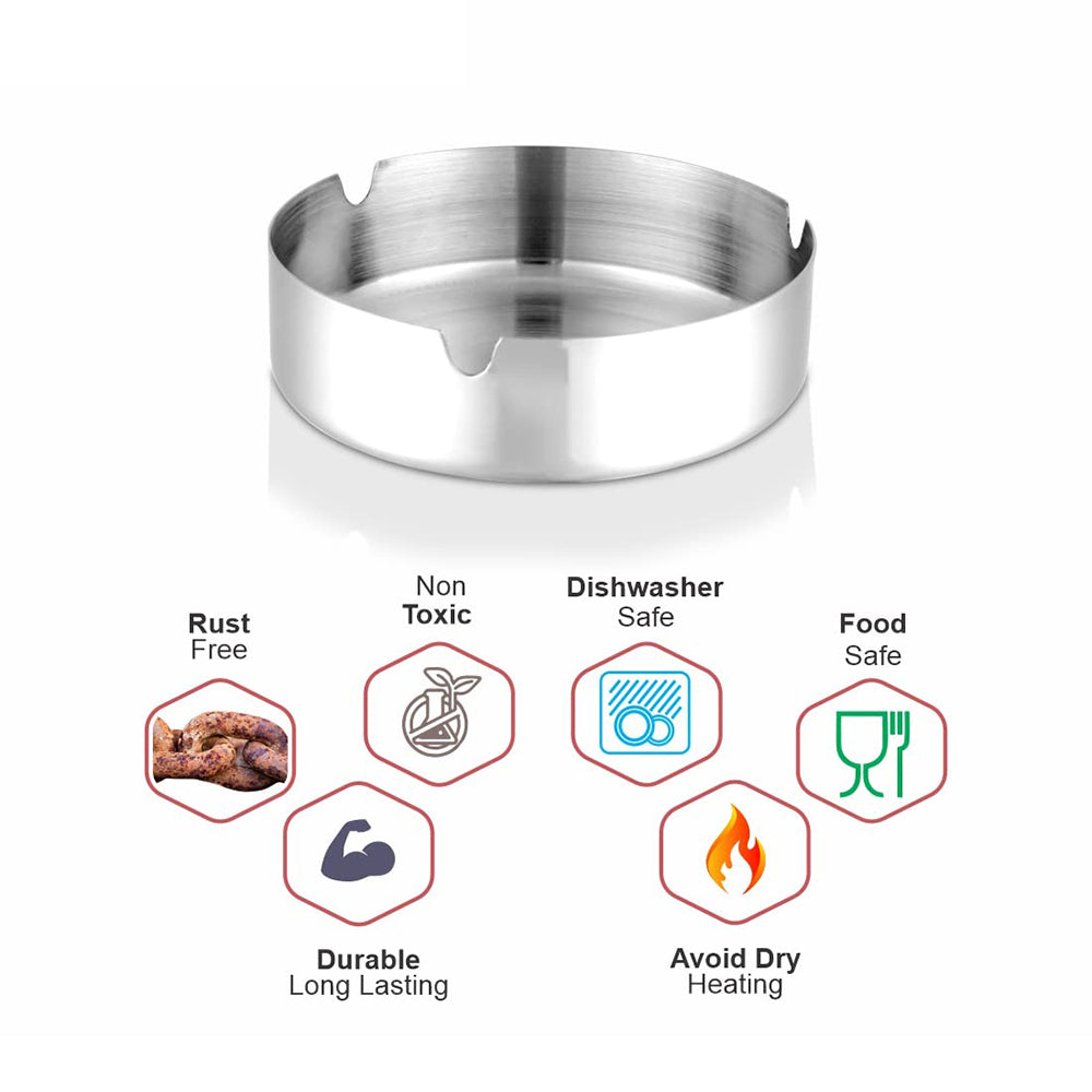 Stainless Steel Cigarette Ashtray Silver – 10 cm HY079-10