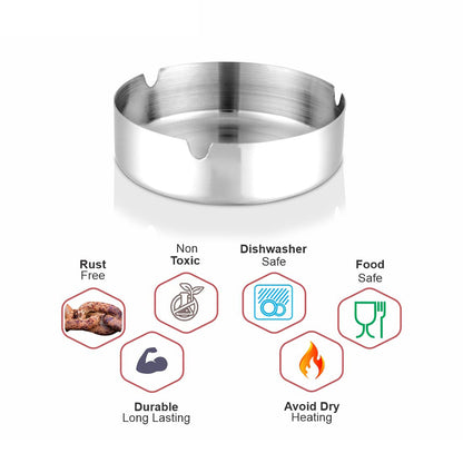 Stainless Steel Cigarette Ashtray Silver – 10 cm HY079-10