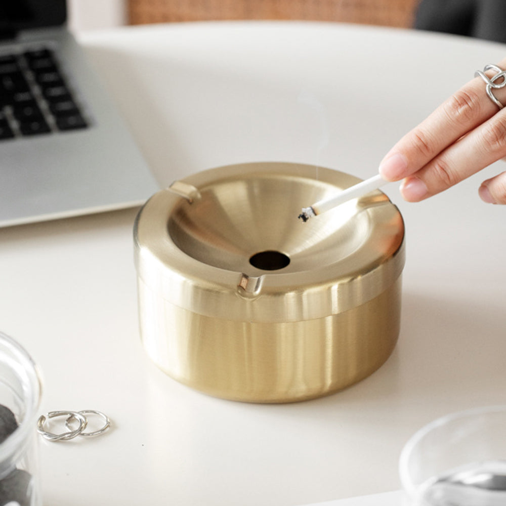 Thick Stainless Steel Cigarette Ashtray With Lid Gold – 9 cm OZ-9J