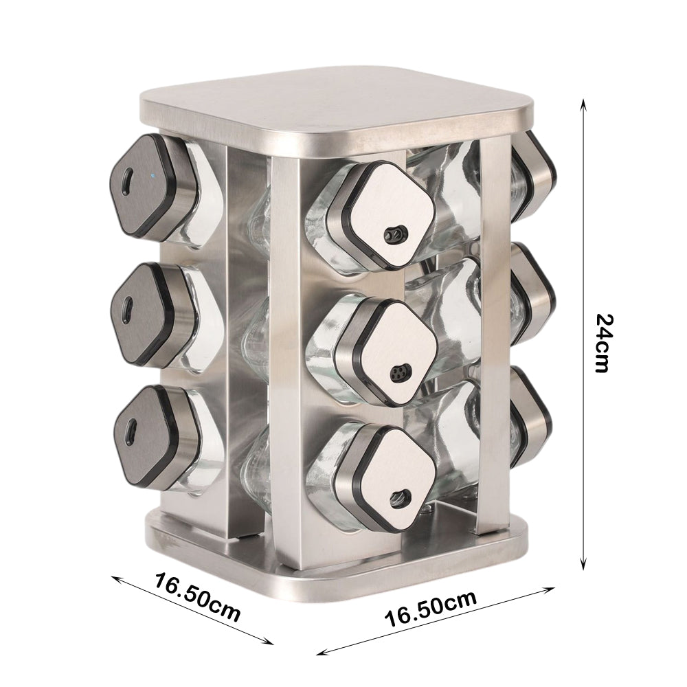 12-JARS Square 100ML Stainless Steel Rotating Seasoning Spice Jar Set
