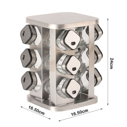 12-JARS Square 100ML Stainless Steel Rotating Seasoning Spice Jar Set