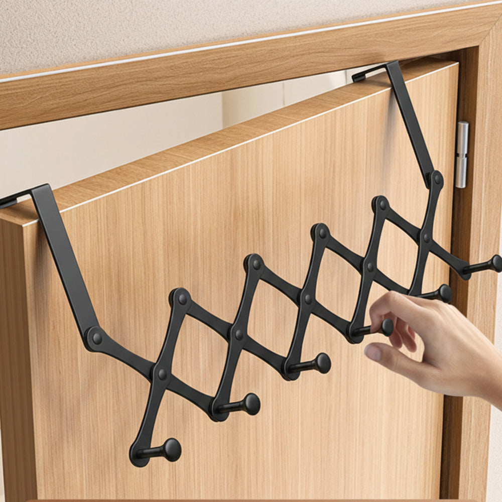 Over The Door Stainless Steel Telescopic Folding 5-Hooks Organizer Rack