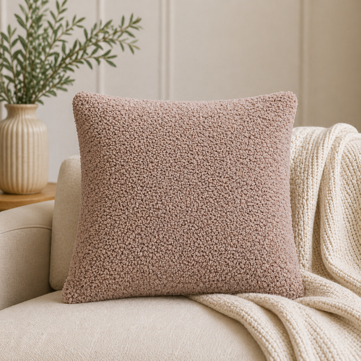 Tiseco Home Studio Cushion - Soft Teddy Plush Fabric - Beige