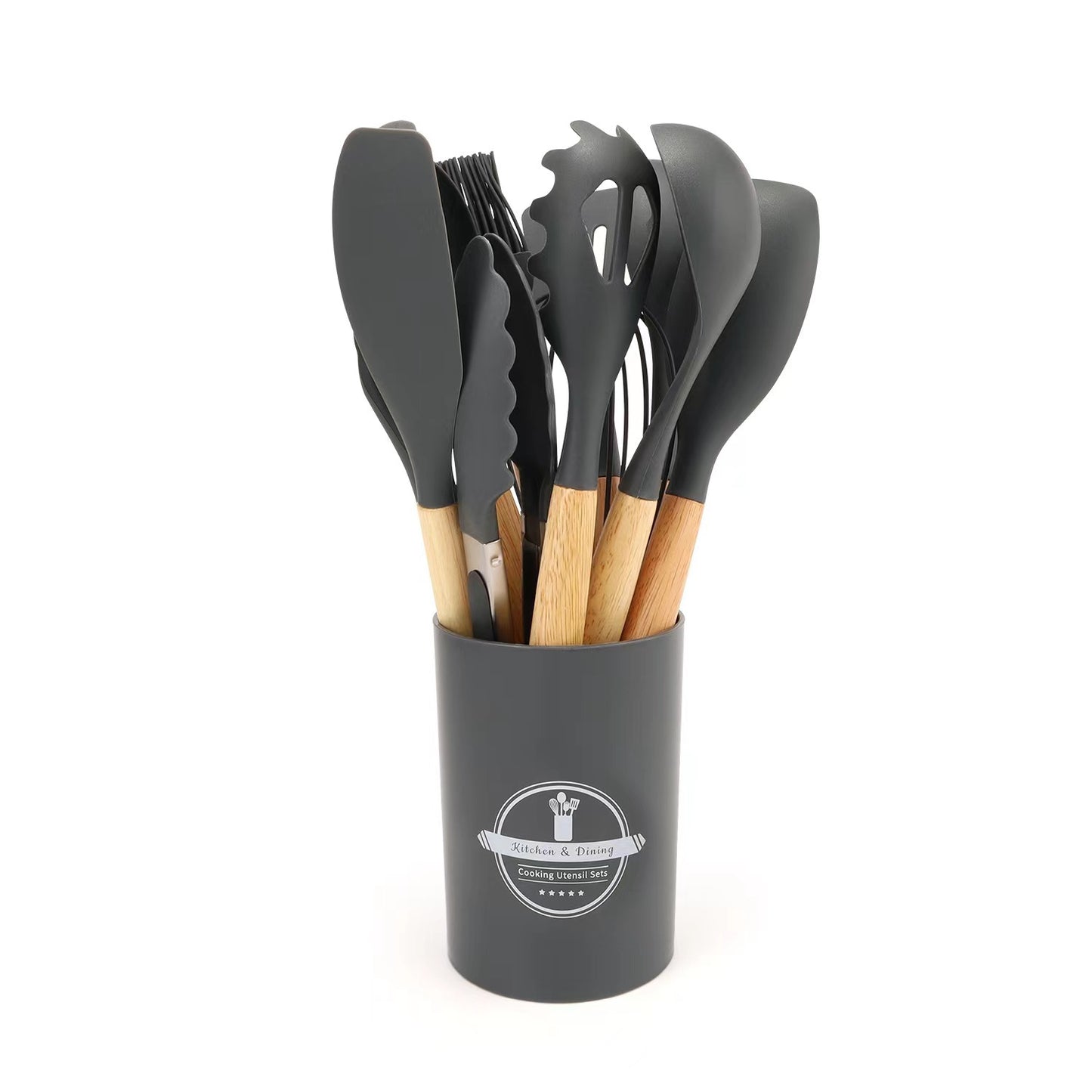12-Pcs Silicone Cooking Utensils with Wooden Handle Set