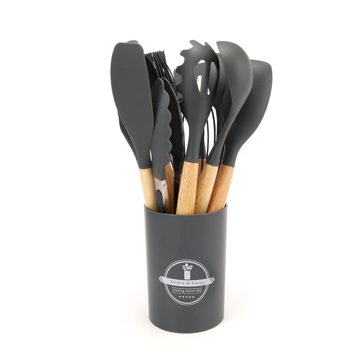 12-Pcs Silicone Cooking Utensils with Wooden Handle Set