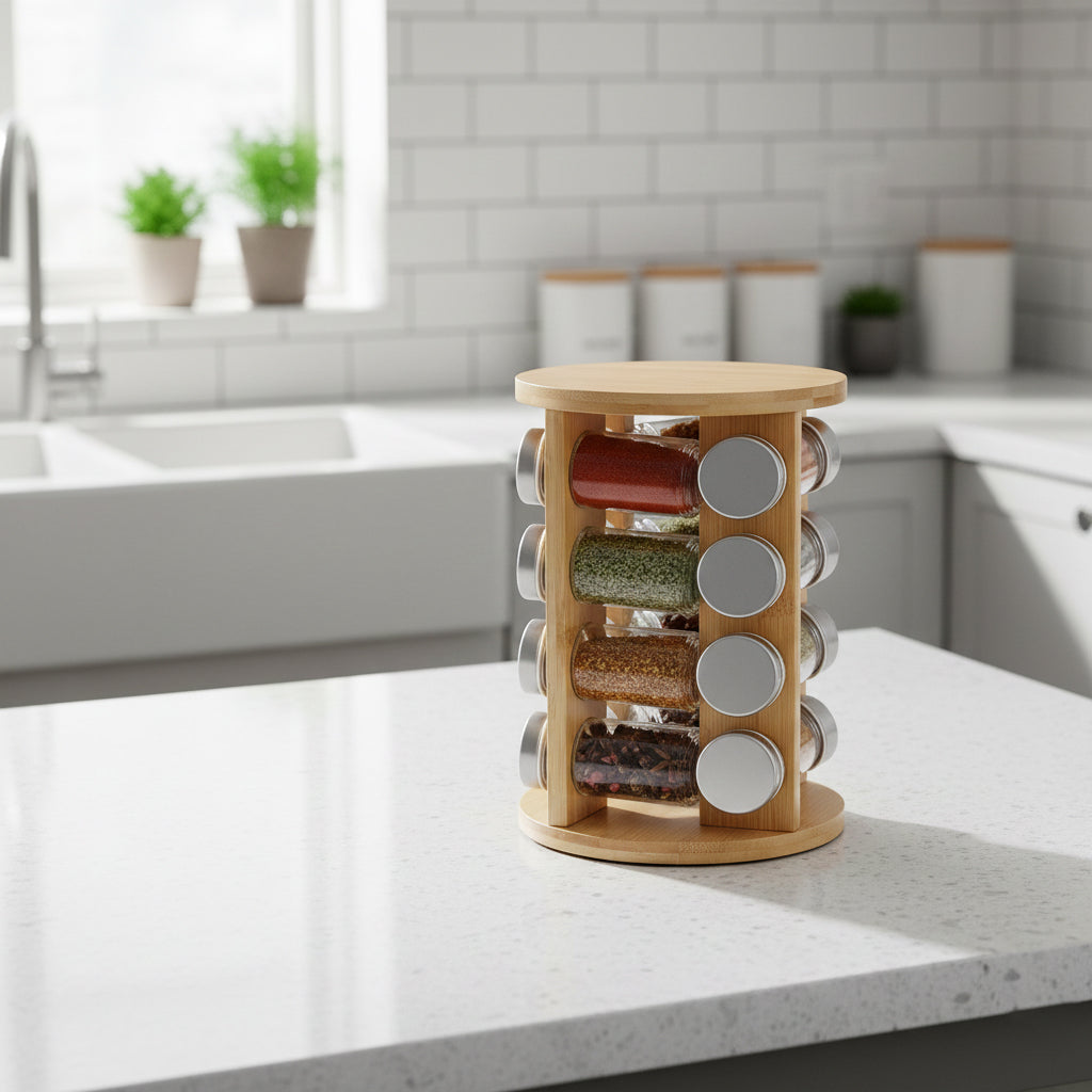16-Glass Seasoning Jar with Rotatable Base Holder Set