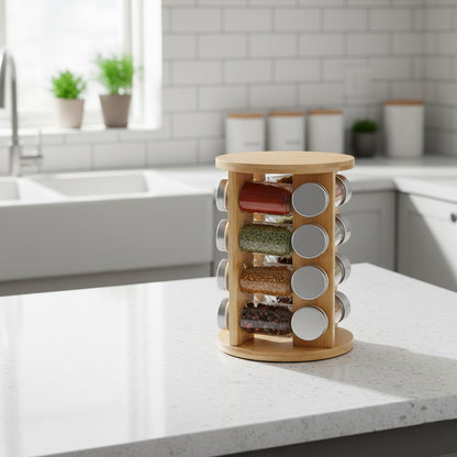 16-Glass Seasoning Jar with Rotatable Base Holder Set