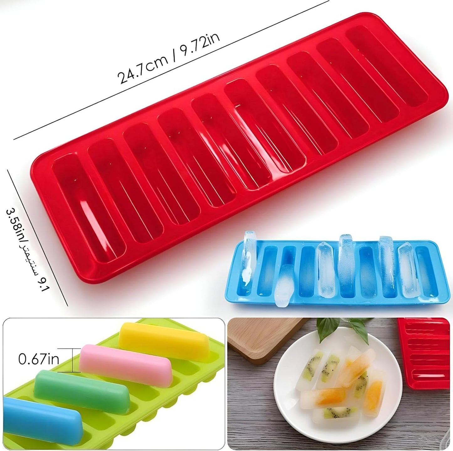 Silicone Cylinder Ice Cube Tray & Stick Bar Biscuit Chocolate Baking ( Random Color )