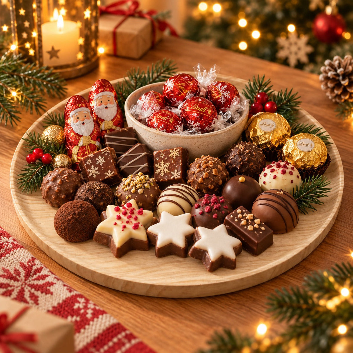 Christmas Round Wooden Serving Tray – 40 cm