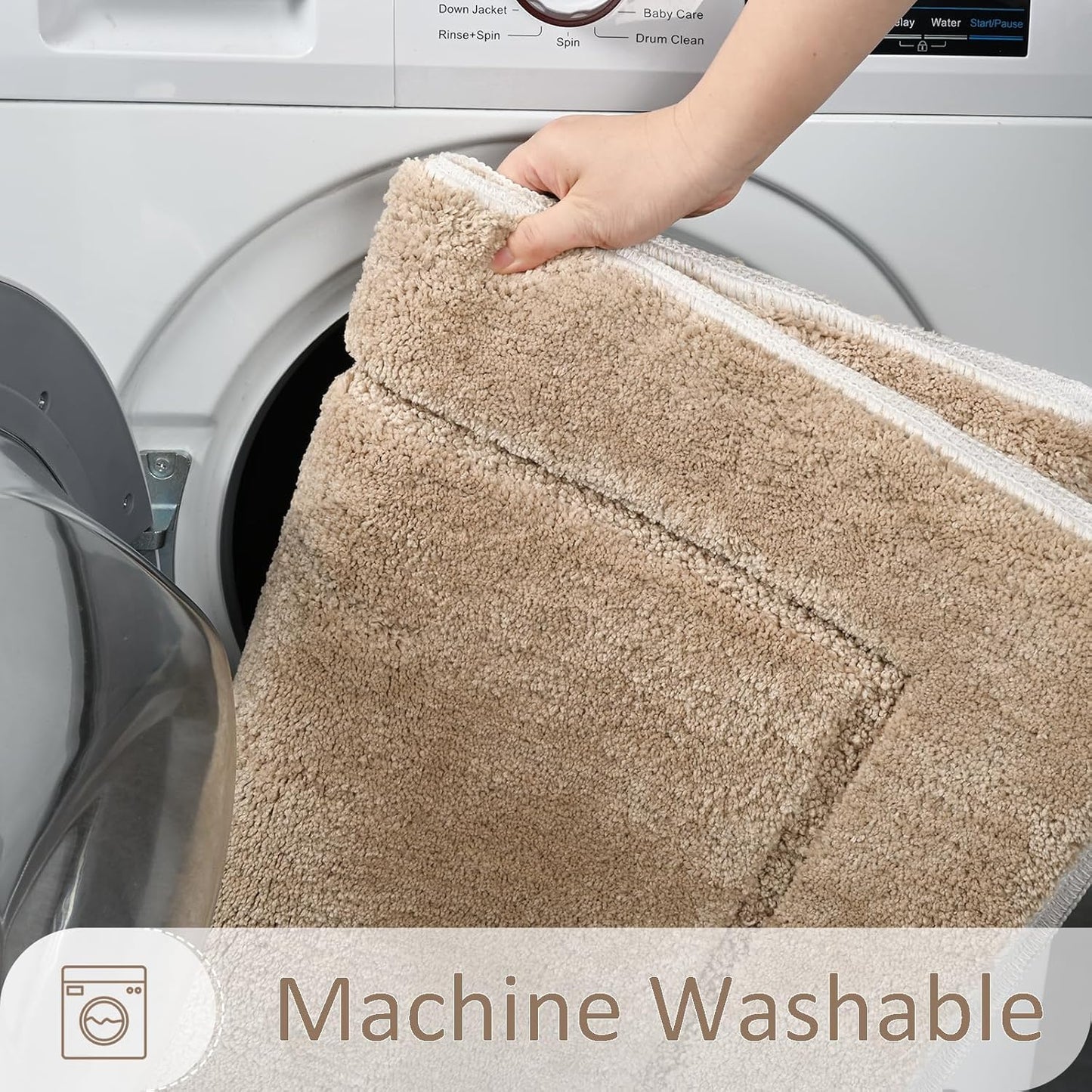 Danny Home Luxury Bath Mat Absorbent Non-Slip Washable Shaggy Bathroom Rug 50X80CM – Beige