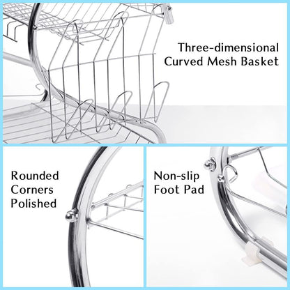 Binca Stainless Steel 2-Tier Metal Dish Drying Rack With Cutlery Holder & Drip Tray (L56 × W6 × H40)cm