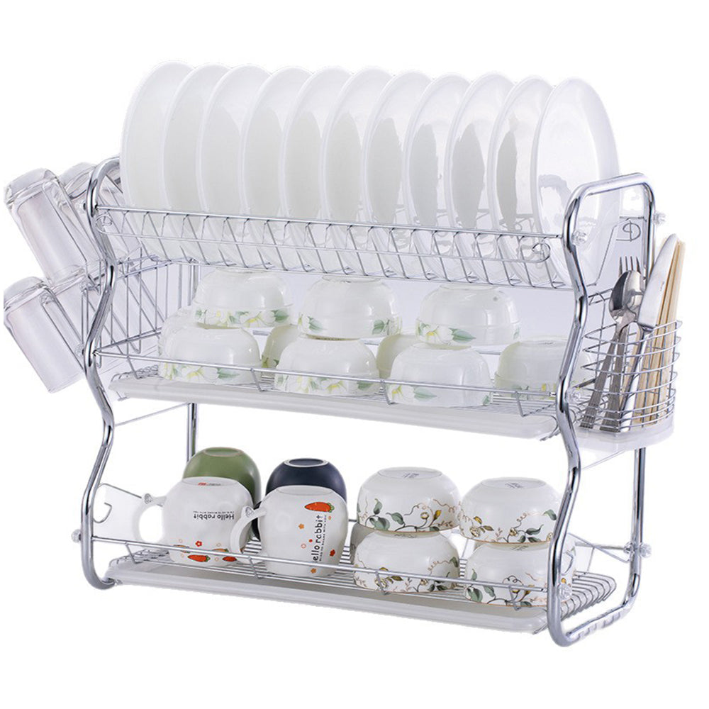 Binca 3-Tier Dish Drainer Rack – Silver – 55cm