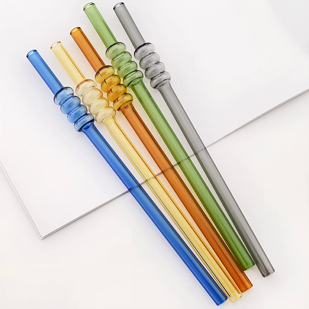 Tomatoes-on-Sticks Glass Straws Set – 4 Pcs + Cleaning Brush