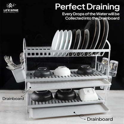 65-cm Aluminum Large 3-Layer Dish Rack