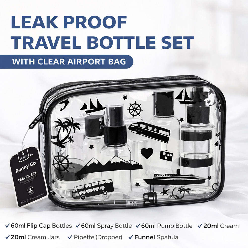 Danny Go 9 Piece Travel Bottle Set with Clear Airport Bag DT041