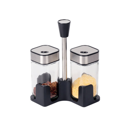 2-Pieces Square Salt and Pepper Stainless Steel Glass Bottom With stand