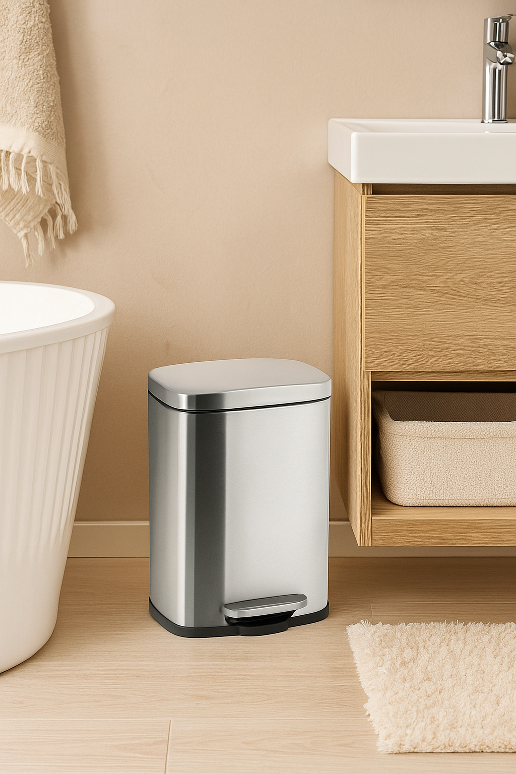 Leno Stainless Steel Cosmetic Pedal Bin , Easy-Close 5 ltr by Wenko – Germany