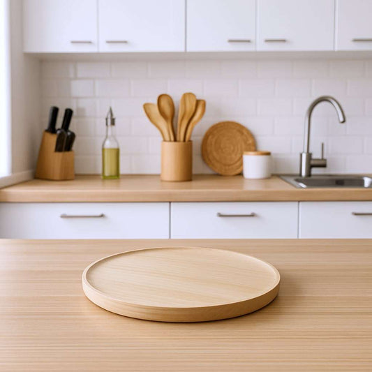 Circular wooden tray