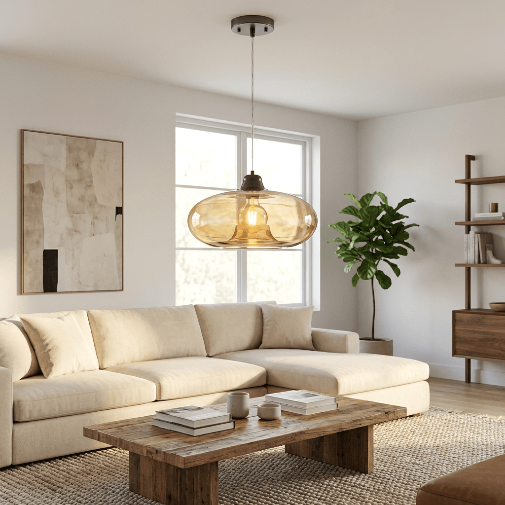 Nino Germany Amber-Toned Oval Glass Pendant Light