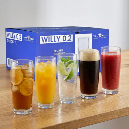 Van Well 0.2L Calibrated Glass Set of 6 – Transparent Tumbler Drinkware