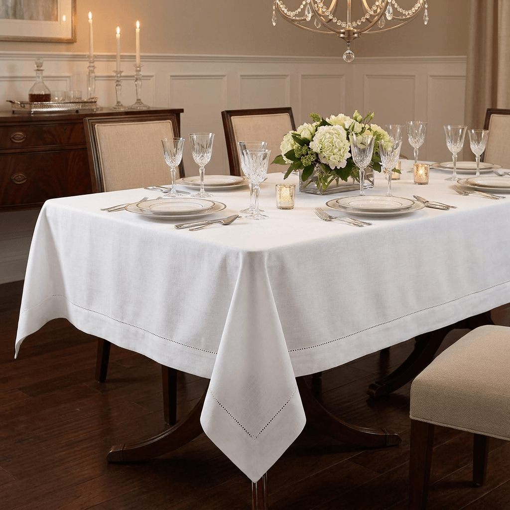 Weston Hemstitch White Cotton Tablecloth 152 x 300 cm
