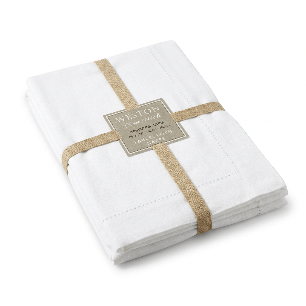 Weston Hemstitch White Cotton Tablecloth 152 x 300 cm