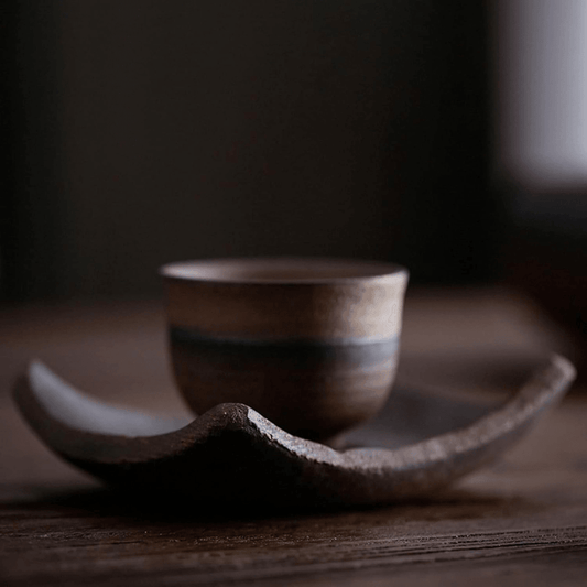 Handmade Retro Stoneware Cup And Saucer 50ML