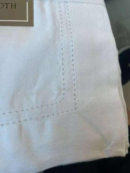 Elite Hemstitch White Tablecloth – 152x300 cm 100% Cotton Dining Table Linen