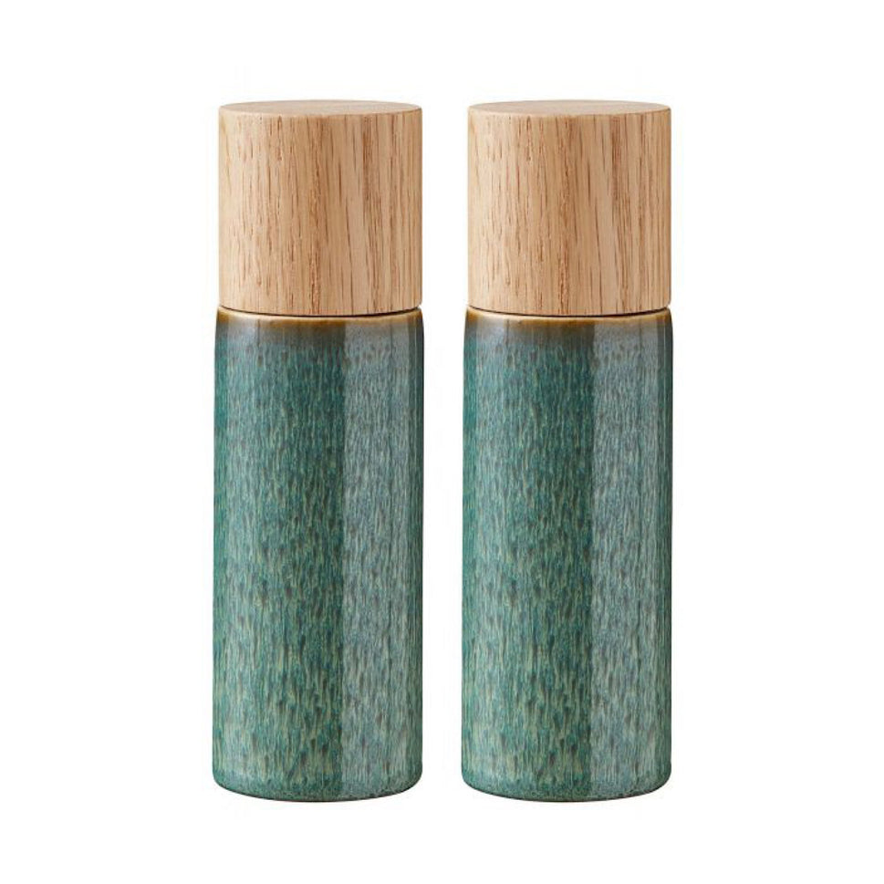 Wood Stoneware Salt & Pepper Mill Height 16.7cm 2Pcs Green (821501)