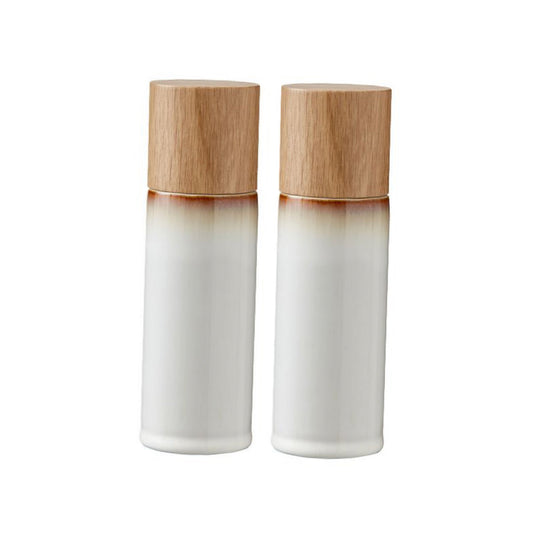 Wood Stoneware Salt & Pepper Mill Height 16.7cm 2Pcs Cream (821502)