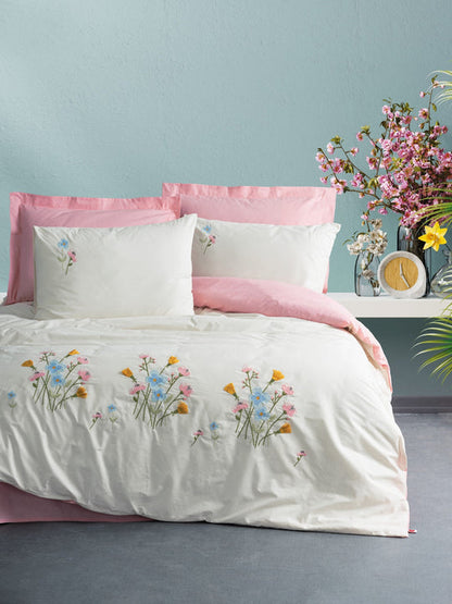 Embroidered Double Duvet Cover Set Delbin Pink