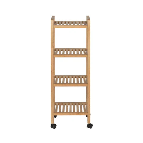 Wenko Norway Wooden Bathroom & Kitchen Trolley – 4-Tier Walnut Wood Storage Rack