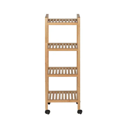 Wenko Norway Wooden Bathroom & Kitchen Trolley – 4-Tier Walnut Wood Storage Rack