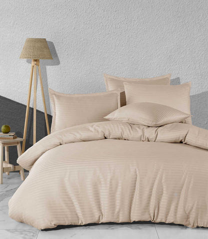 SINNOHOME Stripe PURE COTTON Duvet Cover Set CREME